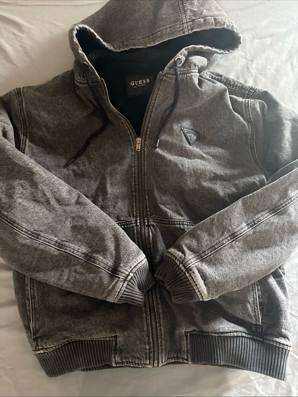 Guess Men's Washed Gray Hooded Zip Jacket